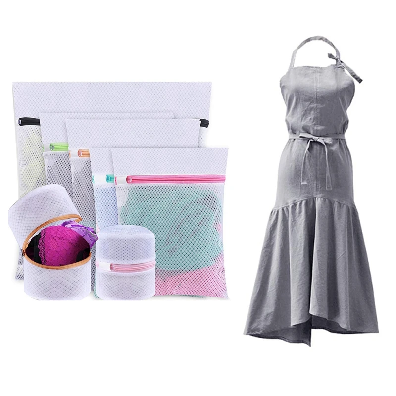 

Retro Long Vintage Apron With Mesh Laundry Bags, Delicates Washing Bags
