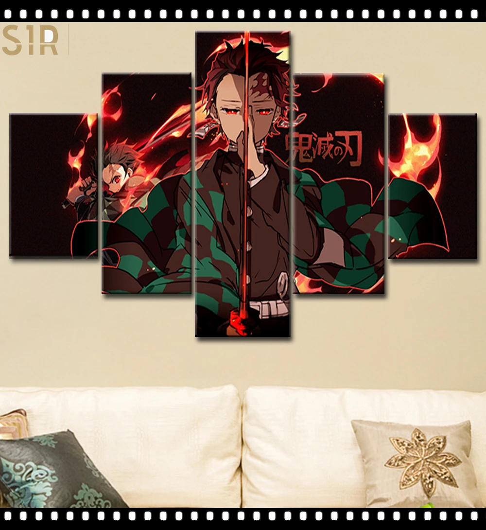 

Kimetsu No Yaiba Wall Art 5 Pieces Canvas Painting Poster Pictures Home Decor Living Room HD Printed Game Poster Anime Wall Art