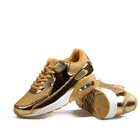 Кроссовки женские из ПУ кожи, дышащие сетчатые, плоская Вулканизированная подошва, повседневная обувь, золотистые, серебристые