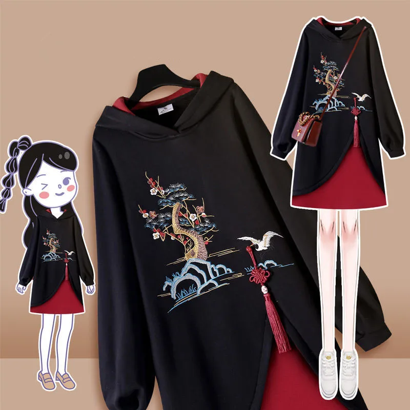 

Женское осеннее платье-свитшот в китайском стиле