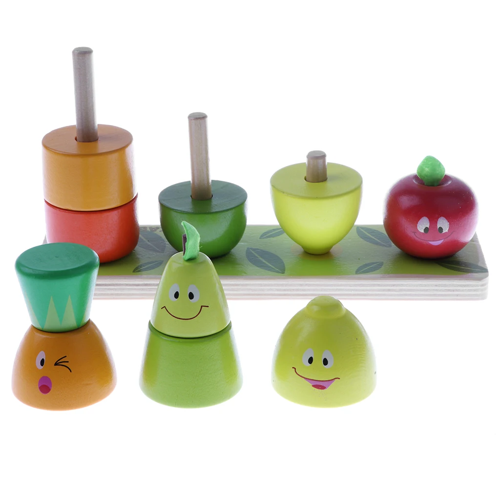 Симпатичные улыбающееся лицо деревянные фрукты куклы укладки игры строительные