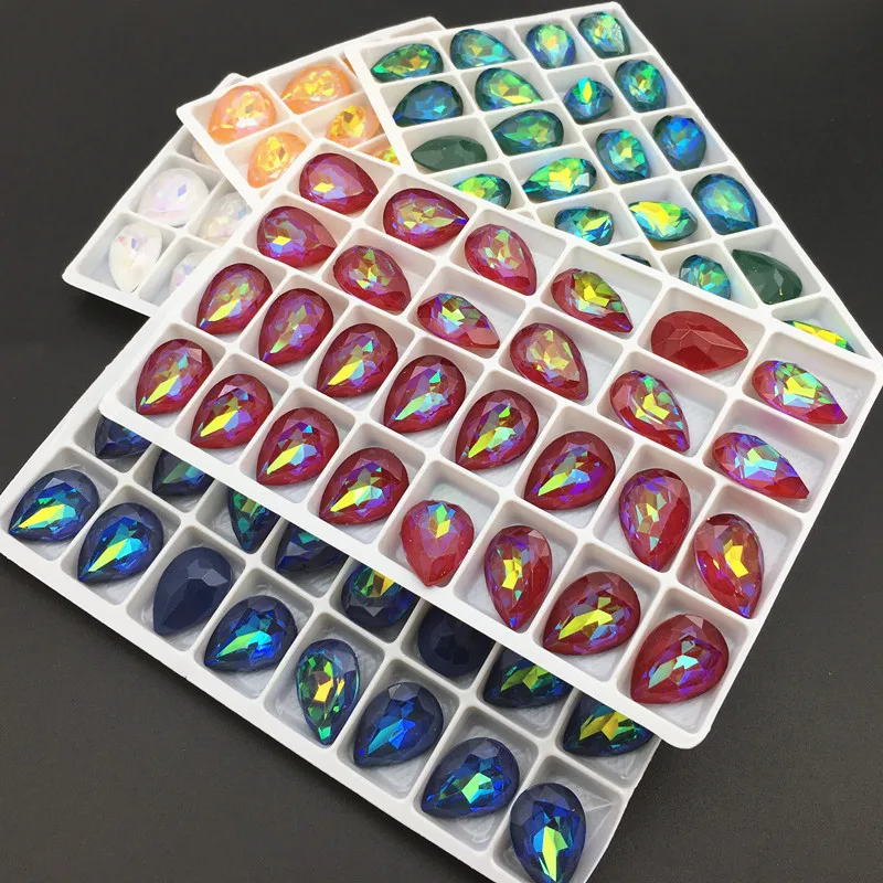 12 шт./лот 13x18 мм КАПЛЕВИДНАЯ обратная сторона из смолы мокко AB со стразами