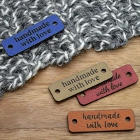 30pcs sewing tags personalised brand logo handmade leather labels for knitting clothes rectangle crochet garment label handcraft