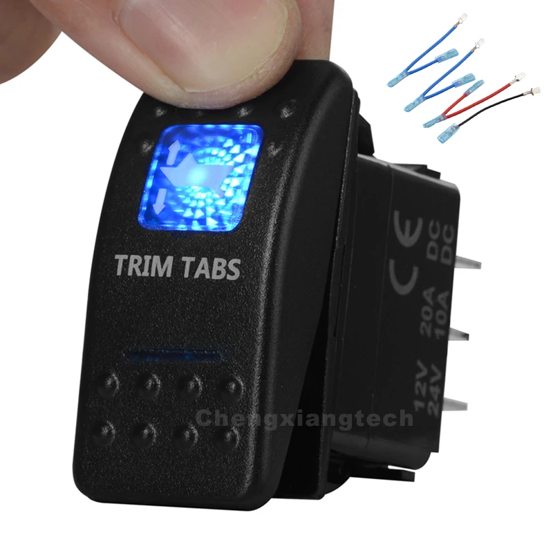 

12V Printed Trim Tabs Momentary Rocker Switch (ON) OFF (ON) / 3 Way / DPDT / 7 Pin Waterproof IP68 Car Marine Boat With Cable