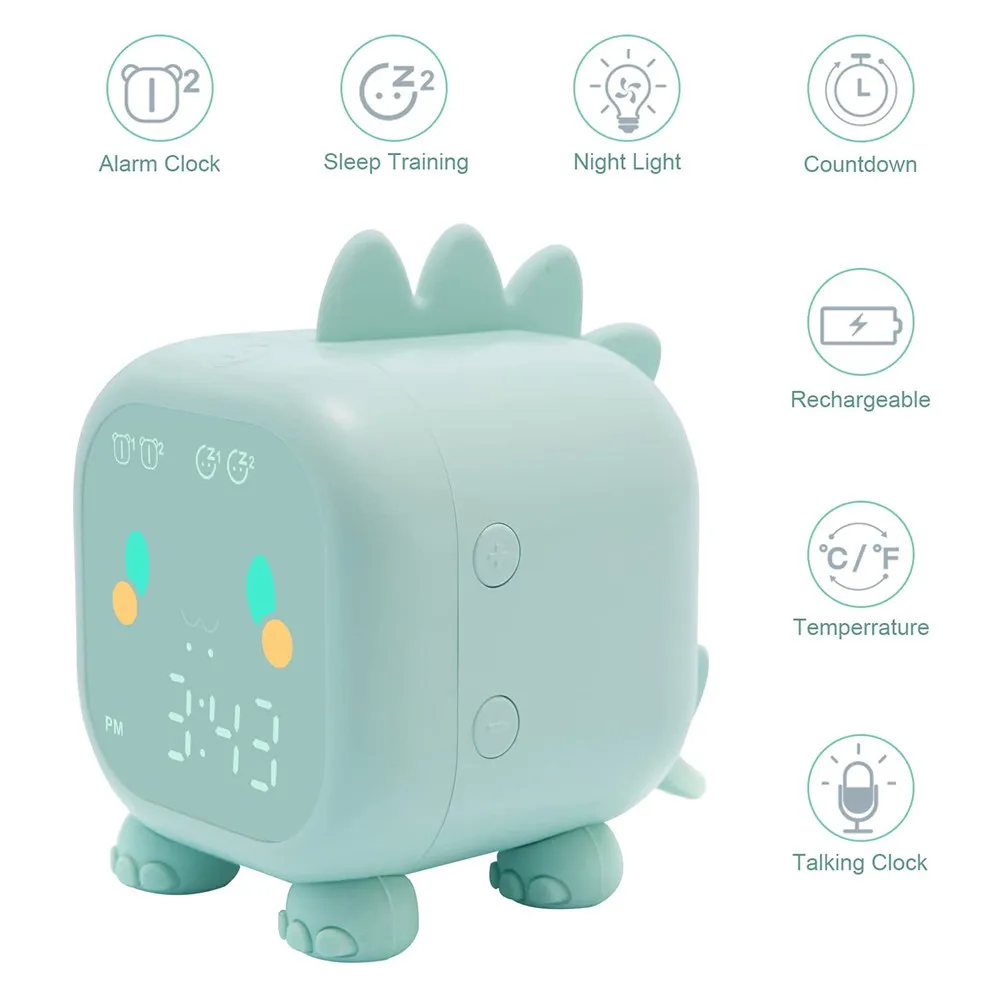 

LED Cartoon Dinosaur Alarm Clock Kid Bedroom With Temperature System Digital Voice Control Time Heavy Desktop Decoration Display