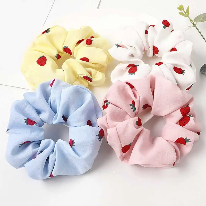 Женские резинки для волос с принтом клубники черные и розовые эластичные