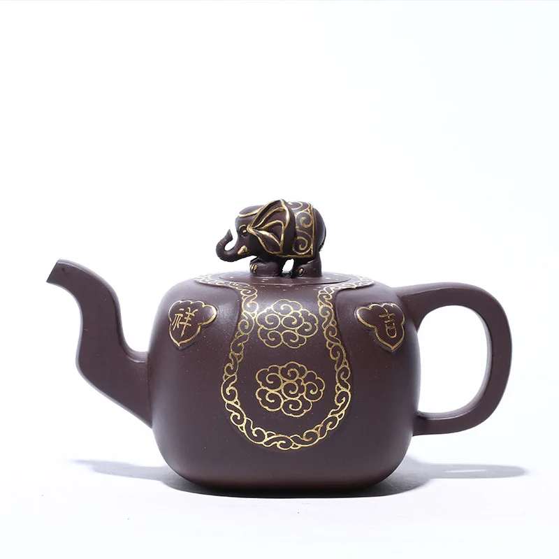 

Yixing famous hand painted gold purple clay teapot