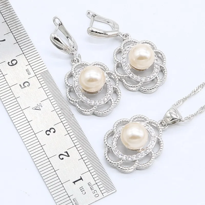 New Pink Pearl 925 Silver Wedding Jewelry Set for Women Earring Necklace Pendant Ring Birthday Gift | Украшения и аксессуары