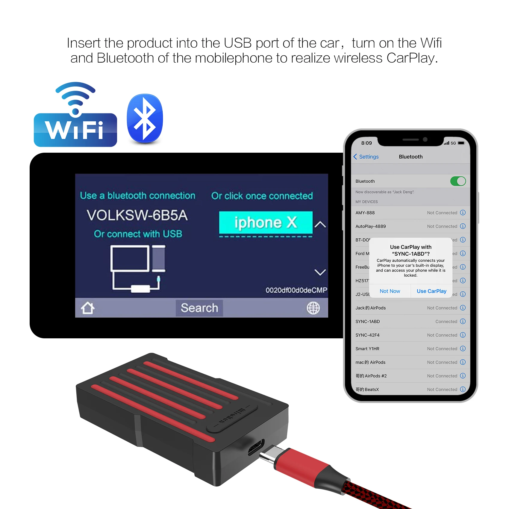 Новинка 2021 беспроводной адаптер CarPlay заводской Проводной для беспроводного