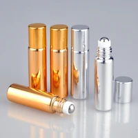 5ml metal roller refillable bottle essential oils roll on glass perfume bottles gold silver color cosmetic container