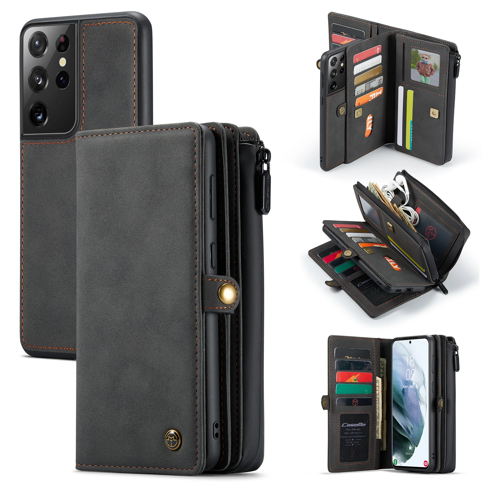 luxury magnetic card holder retro case Detachable wallet case for Samsung Galaxy S21 Ultra S21+ 5G leather case S21 note 20