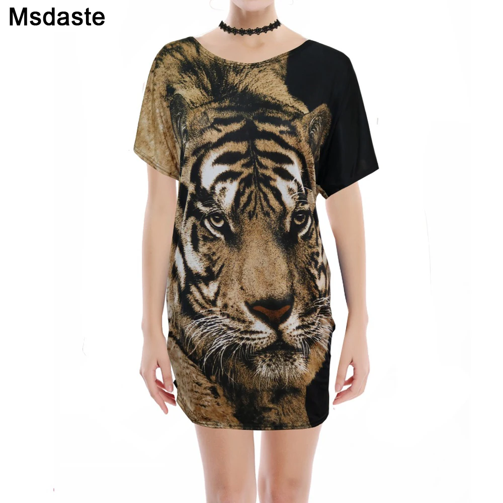 

Tunics Casual Dress Summer Batwing Sleeve Stretchy 3D Print Tiger T Shirt Dress Tunic Robe Femme Plus Size Vestidos Mujer Tops