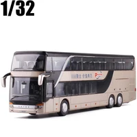 high simulation 132 alloy diecast double decker bus sound and light bus model metal luxury bus vehicle for boys toys