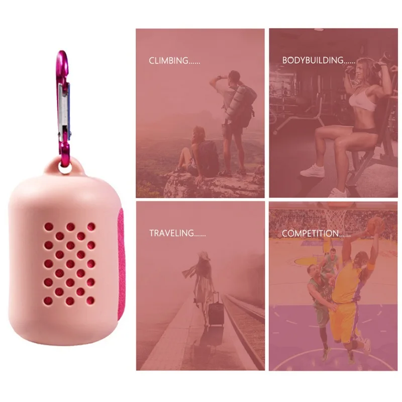 

Quick Drying Cooling Microfiber Towel Instant Cooling Relief Sports Portable Yoga Gym Pilates Running Travel Towel Silicone Bag