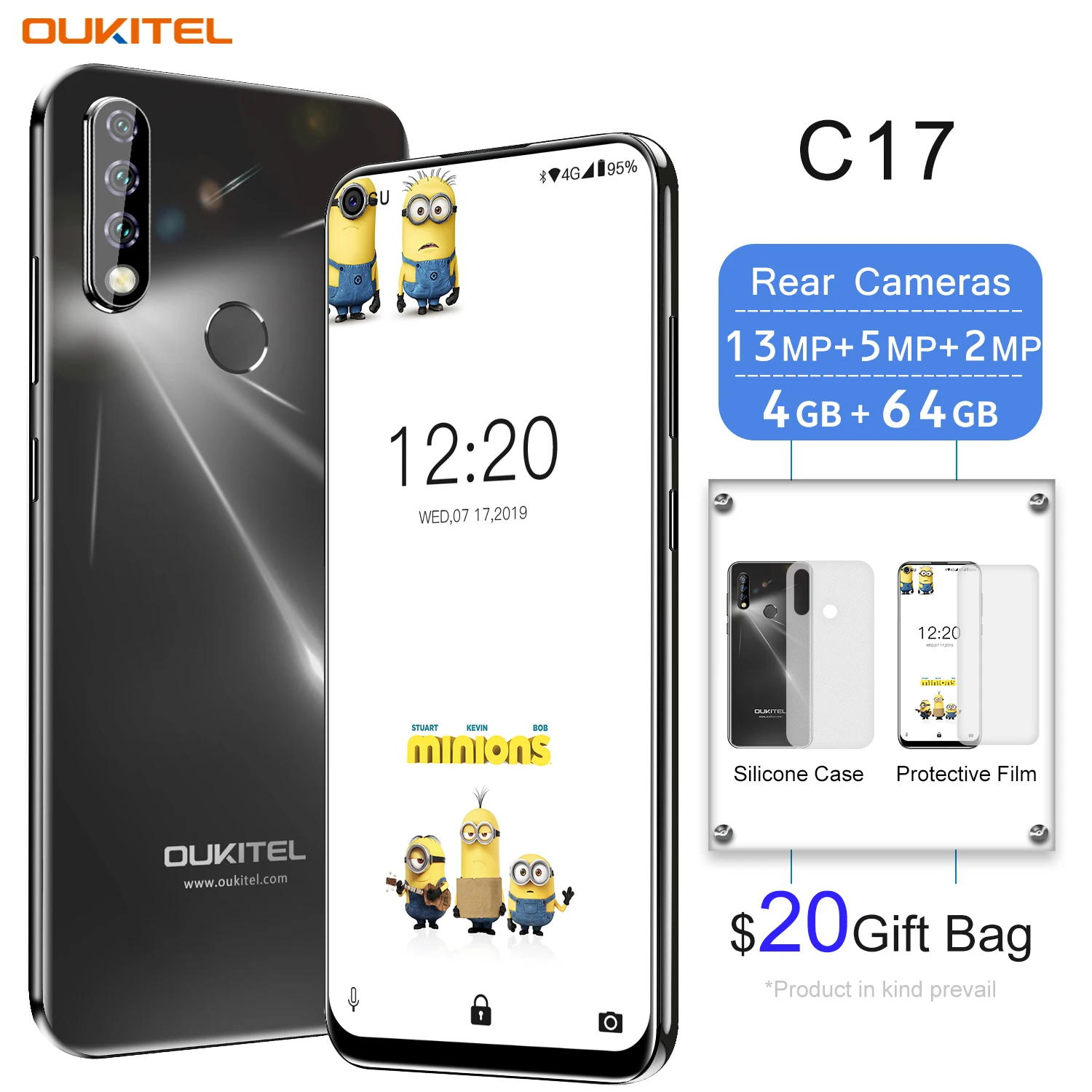OUKITEL C17 Тройная задняя камера 6,35 дюйма Android 9,0 смартфон MT6763 3 Гб 16 Гб отпечаток пальца для лица ID 3900 мАч мобильный телефон