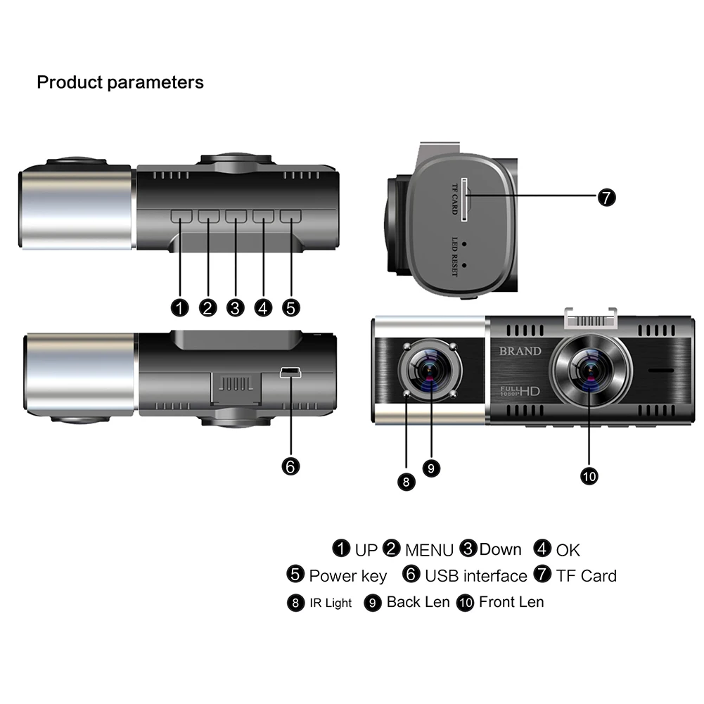 Автомобильный видеорегистратор с углом обзора 1 5 ° и двумя камерами заднего вида