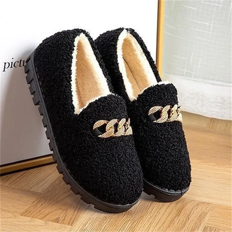 

2021 New Autumn and Winter Ladies Flat Shoes Low-top Fur Flat Boots Fashion Chain Shoes Snow Boots Luxury Shoes Female Designer
