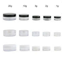 500pcslot 1g 2g 3g 10g 20g refillable small round clear cream jar with black white plastic cap nail glitter storage jar