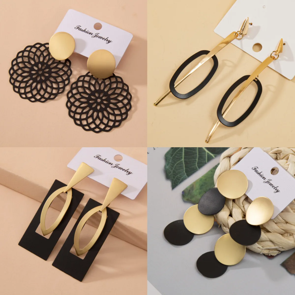 

New Korean Women's Statement Earrings Black Long Hanging Geometric Pendant Gold Earrings Pendant 2021 Fashion Jewelry Gift
