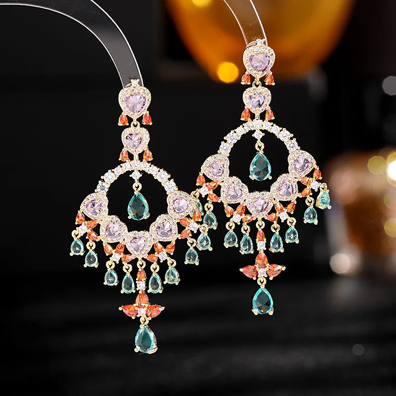 

Женские серьги-подвески из серебра 925 пробы с разноцветными фианитами