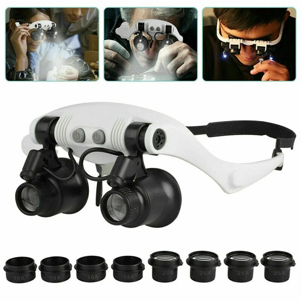 

Magnifying Glass Lens LED Light Lamp Visor Head Loupe Jeweler Headband Magnifier Power Tools User Manual