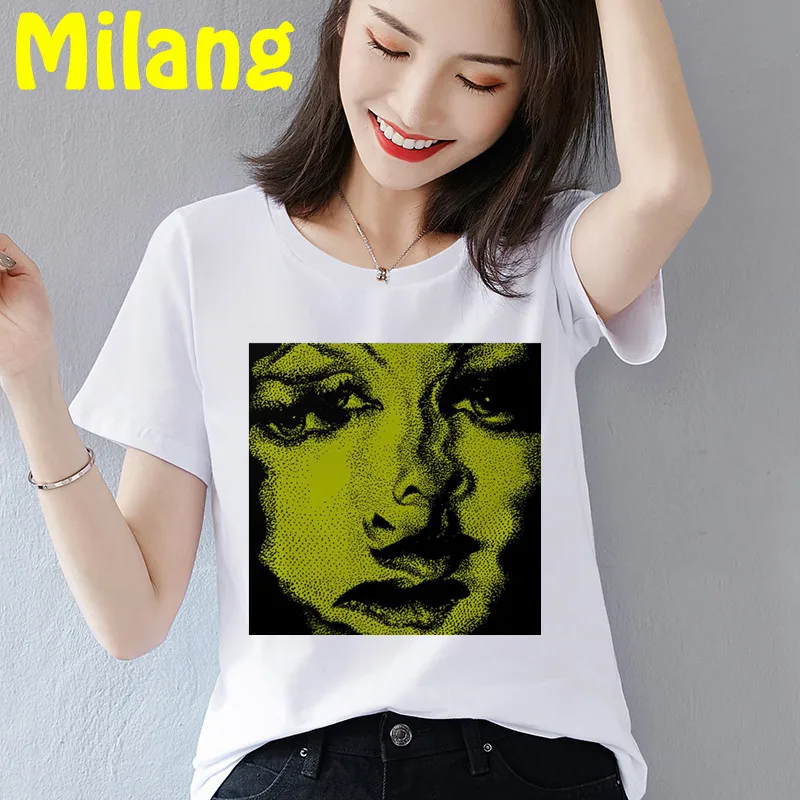 Женские футболки с забавным принтом лица в стиле поп-арт белые топы эстетичным