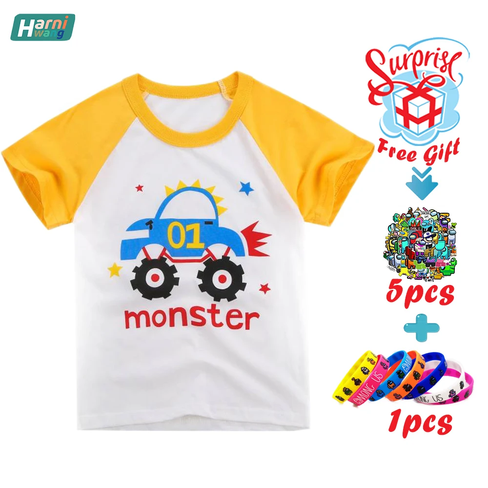 

The New Cartoon Children's Cotton T-shirt Round Neck Top Is Suitable For 2-8 Years Old Baby With Free Stickers And Wristbands