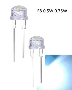 20 шт. 500 светодиодный т. LED 8 мм соломенная шляпа лампа шарик холодный светильник 0,5 Вт 0,75 Вт большие чипы F8 мм Высокая мощность шляпа светоизлучающие Dode