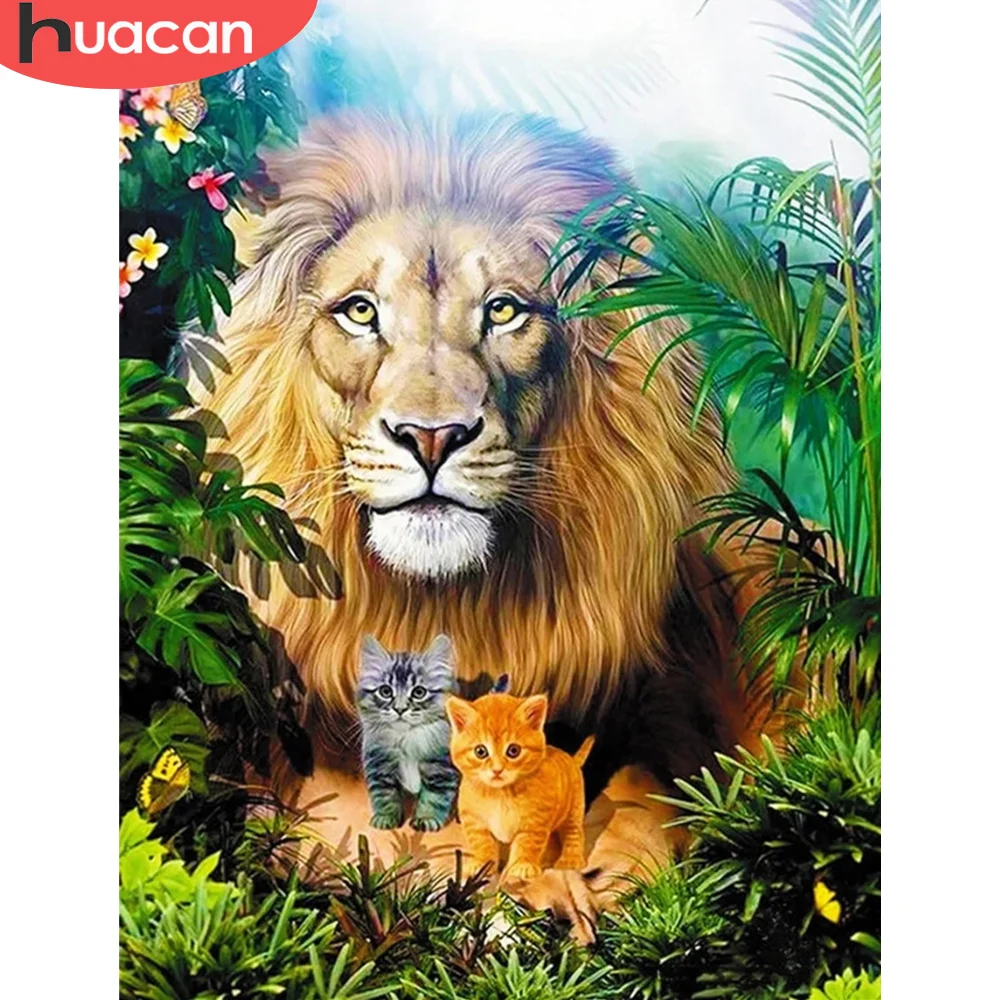 

HUACAN Coloring By Number Lion Animals HandPainted Art Gift DIY Drawing On Canvas Pictures By Number Cat Kits Home Decoration
