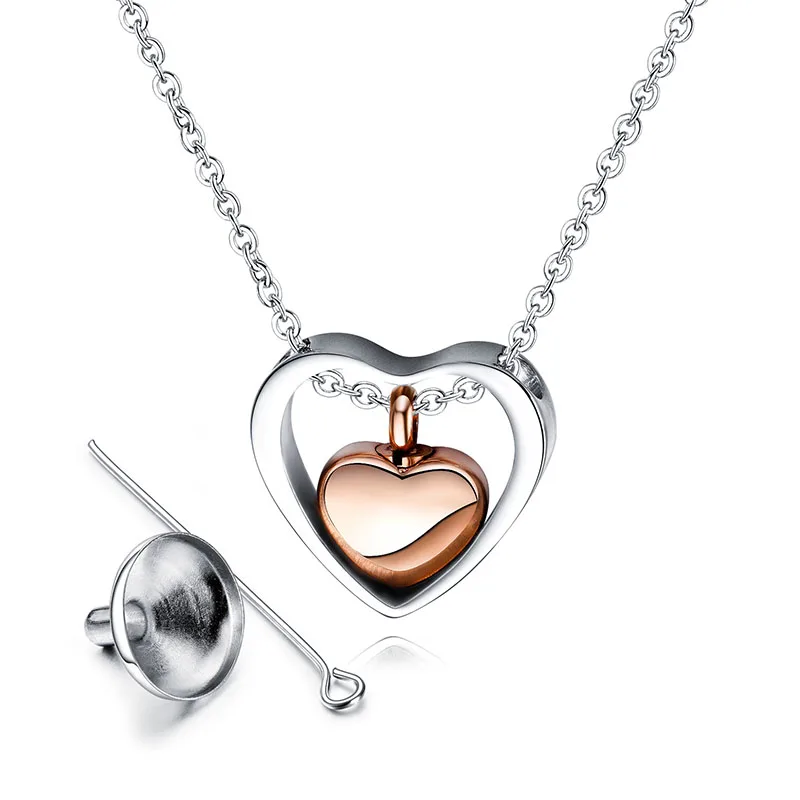 Модное ожерелье с двойным сердцем для женщин из нержавеющей стали шкатулка