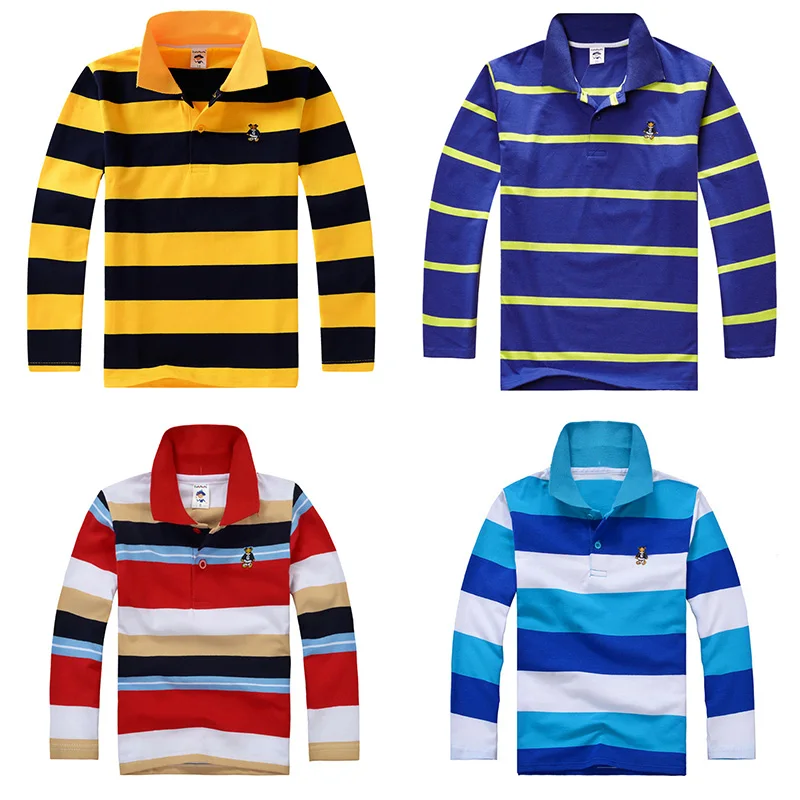 New Boys Spring Autumn Long Sleeve Polo Shirts Children Lapel Striped Clothes Baby Bottoming Tops |