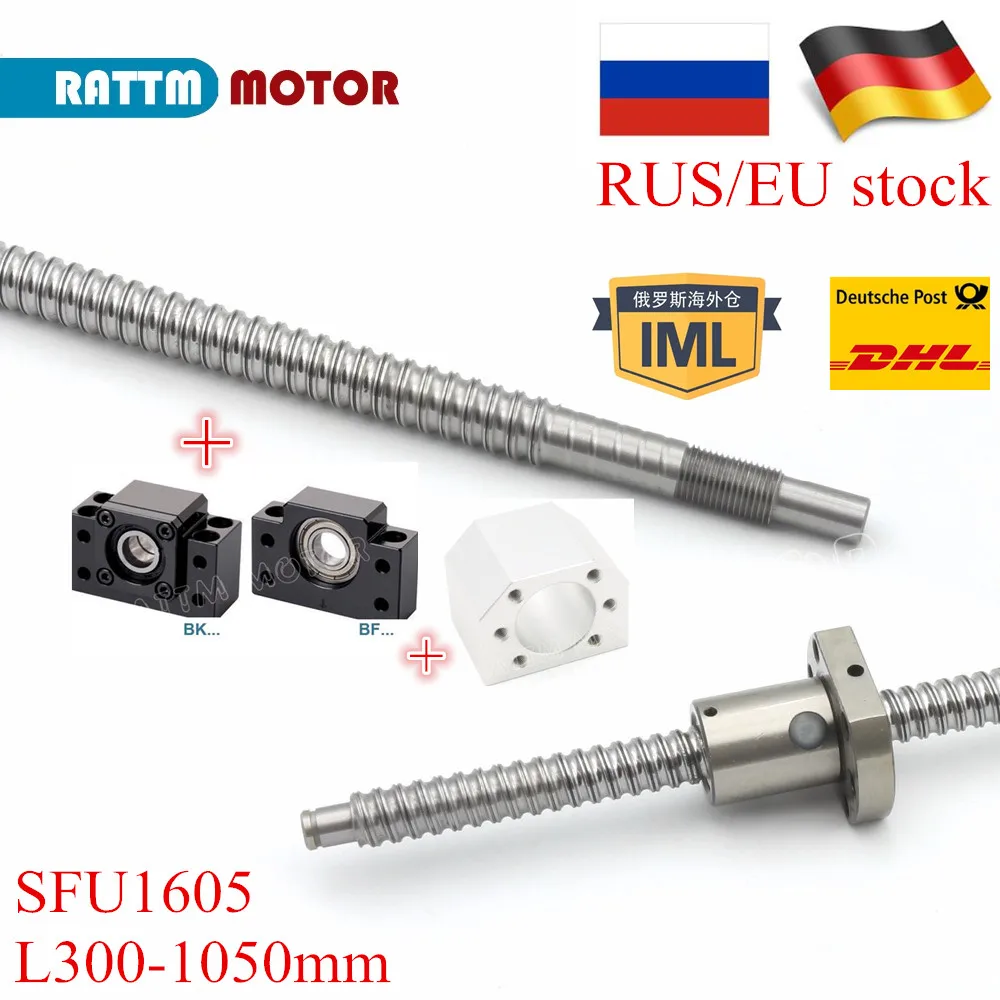 1 шт. шариковый винт SFU1605 L500 мм/800 мм/1050 мм с концевой обработкой поддержка BK/BF12