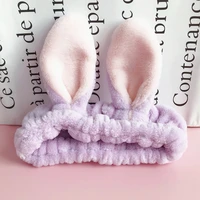 Cute Flannel Bunny Ears Elastic Hair Band Headbands For Women Girls Wash Face Makeup Headband Fashion Kawaii Accessories
