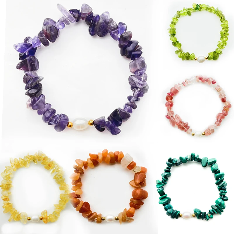 Vintage Natural Stone Bracelets for Women Gravel with Pearl Bracelet Handmade Strand Fashion Jewelry Gift | Украшения и