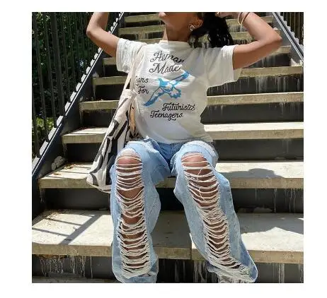 Уличные модные пикантные джинсовые брюки в стиле хип-хоп с вырезом и открытой пуговицей женские брюки женская модель Европейский новый сти... от AliExpress RU&CIS NEW