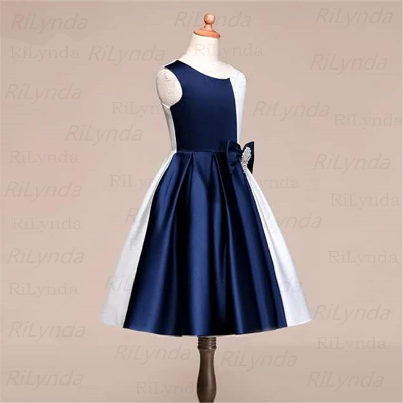 

Blue Flower Girl Dresses 2020 Ball Gown Tulle Back Bow Knot Puffy Dresses for Kids