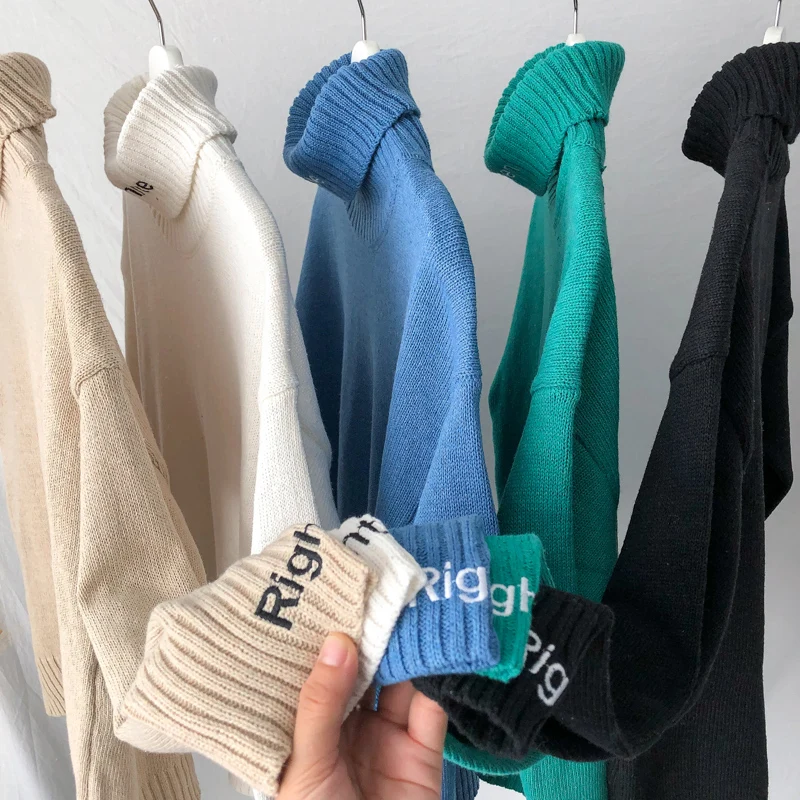 

Sweaters Men Pullovers Turtle-neck Leisure Autumn Winter Outwear Simple Loose Letter Printed Korean Fashion Couples Jumpers Chic