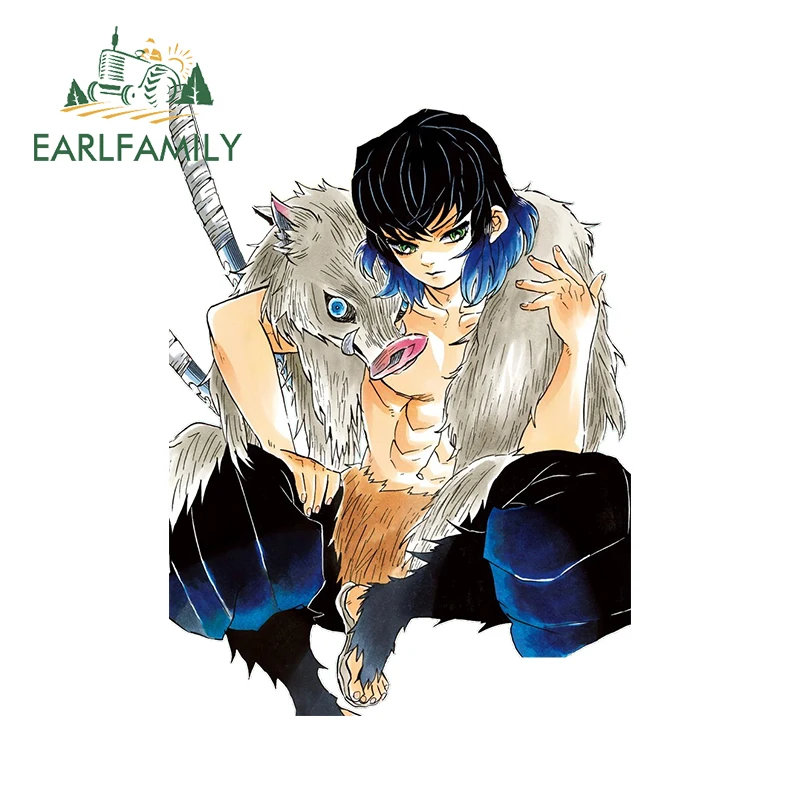 

EARLFAMILY 13cm x 9.5cm for Demon Slayer Inosuke Hashibira Car Sticker Laptop Decal Waterproof ScratchProof DIY Anime Decoration