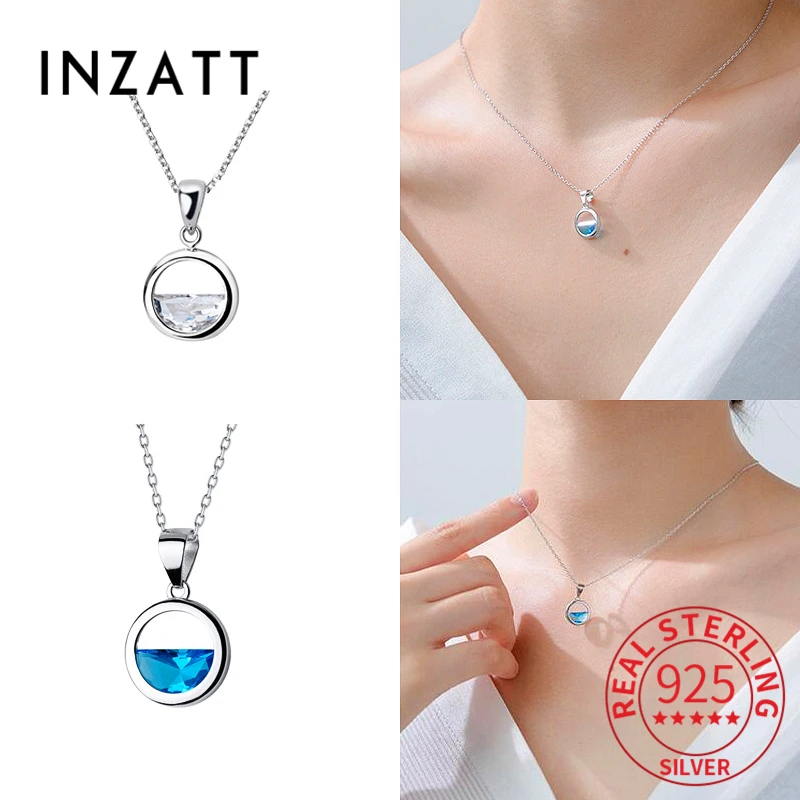 

Ожерелье INZATT из настоящего серебра 925 пробы с круглым кулоном из циркония для очаровательных женщин, милое минималистичное милое ювелирное ...