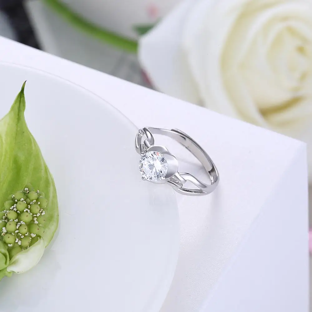 

LEKANI Silver 925 Sterling Rings Women Round 5A Cubic Zirconia Adjustable Opening Ring Fine Jewelry Wedding Gift New Arrival