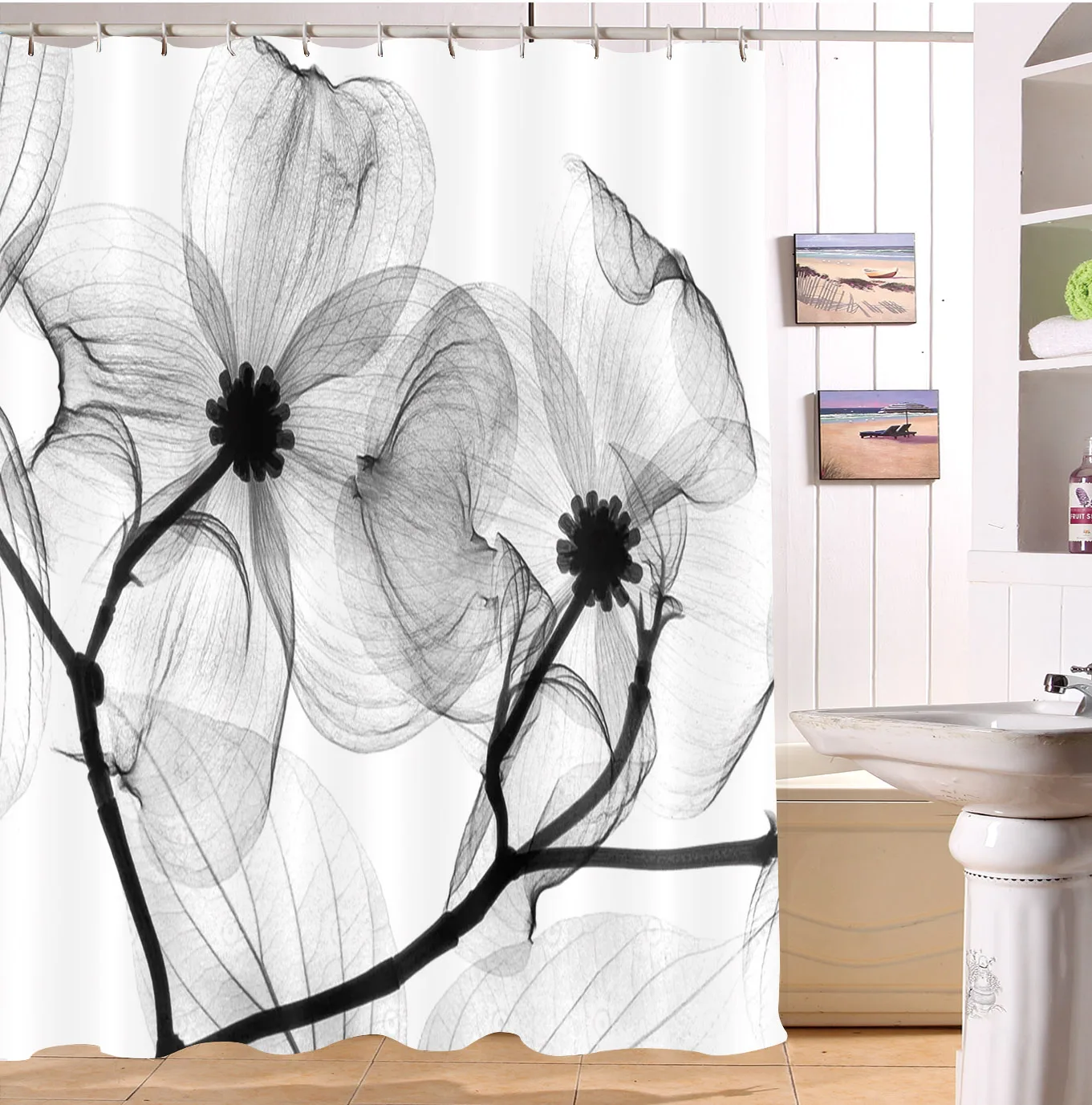 Водонепроницаемые черно-белые занавески для душа с геометрическим рисунком