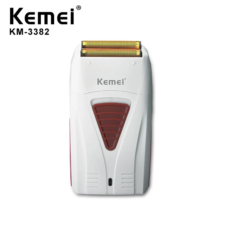 

Kemei 3382 Barber Finish Electric Shaver for Men USB Cordless Rechargeable Beard Razor Reciprocating Foil Mesh Shaving Machine