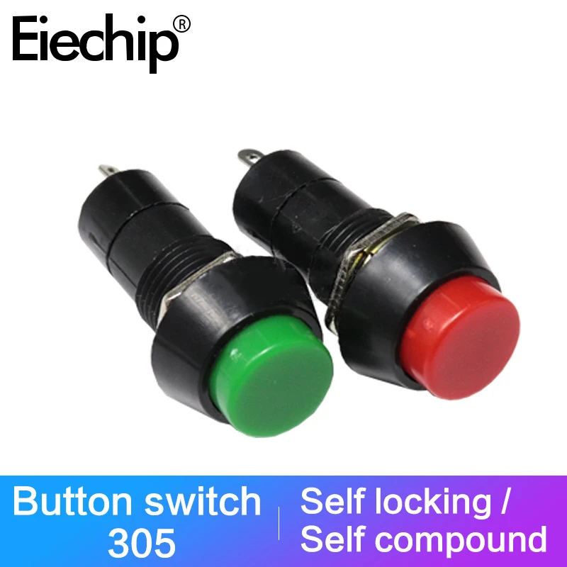 

10pcs/lot PBS-305 Small push button switch,Hole size: 12MM Self/Reset Round button switch Red/green power switch button