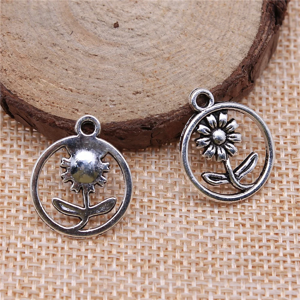 

Charms for Jewelry Making Findings Handmade DIY Craft 20pcs Antique Silver Color 17mm Flowers Charms Pendant