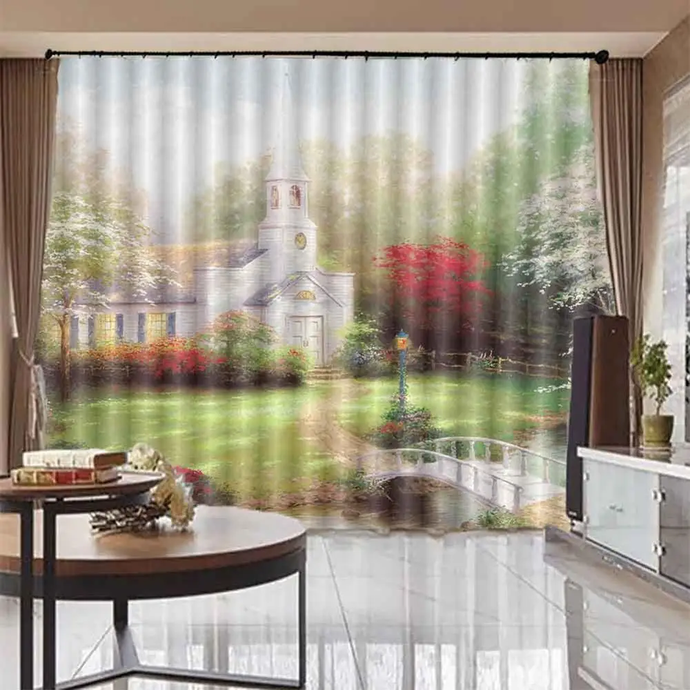 Cortinas Европейский архитектурный пейзаж простой занавес дизайн для гостиной