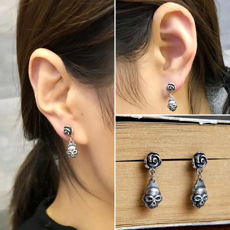

Fashion Gothic Style Rose Flower Skull Earrings for Men Women Motorcycle Party Earrings Cool Personality Jewelry Gifts