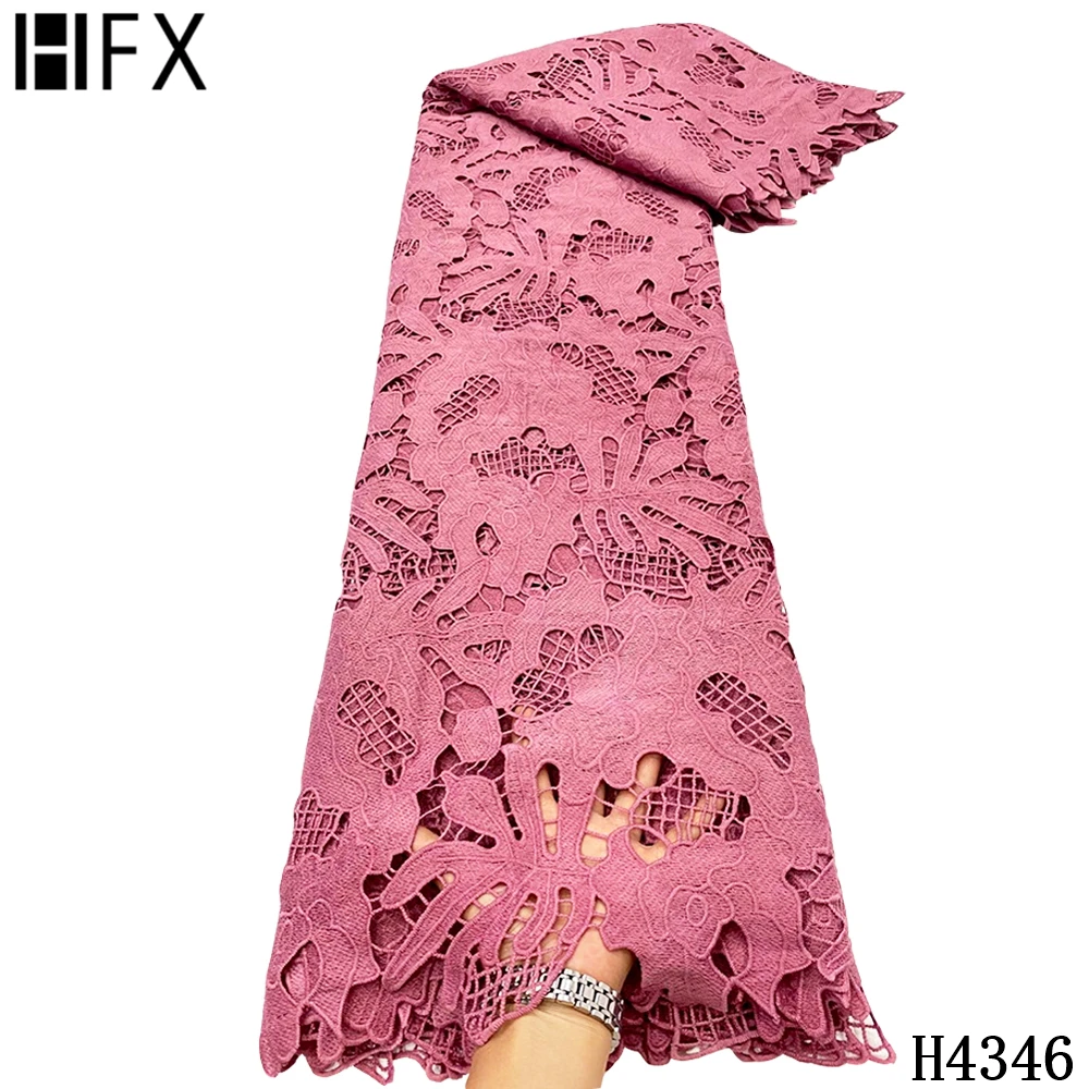 

HFX 2021 Latest Guipure Cord Lace Fabric Embroidery African Lace Fabric Stones Nigerian Water Soluble Cord Lace For Dress H4346