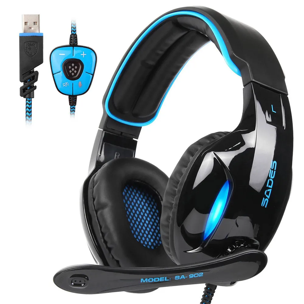 

SADES SA-902 Stereo Gaming Headset 7.1 Virtual Surround Bass Gaming Earphone Headphone with Mic LED Light for Computer PC Gamer