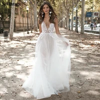 sevintage deep v neck lace wedding dresses boho spaghetti straps backless bride gowns floor length custom made bridal dress