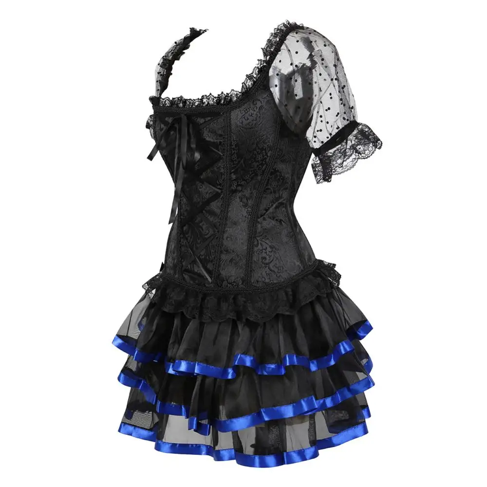 Викторианский стиль блузка-корсет с прозрачными рукавами на плечах и цветочной